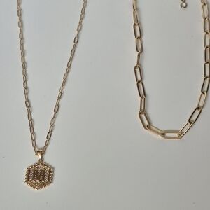 Gold Initial Pendant Necklace Set